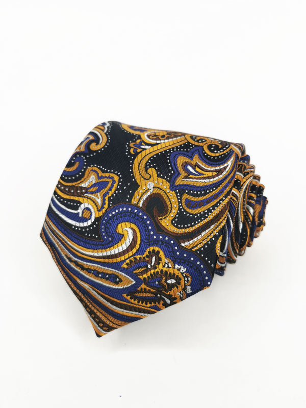 Cravate bleu marine, orange et bleu à imprimé cachemire - DiversoMen