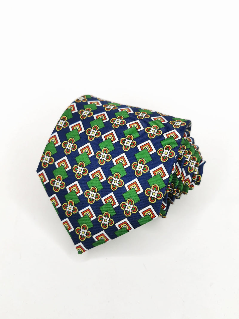 2x1 - Corbata azul oscuro con figuras verdes - DiversoMen
