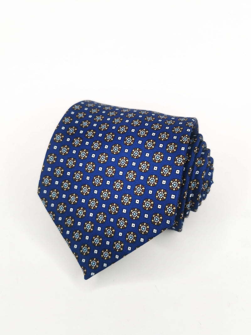 2x1 - Corbata azul oscuro con flores marrones - DiversoMen