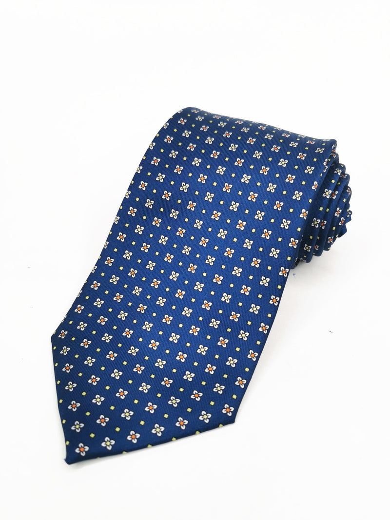 2x1 - Corbata azul oscuro con flores amarillas y naranjas - DiversoMen