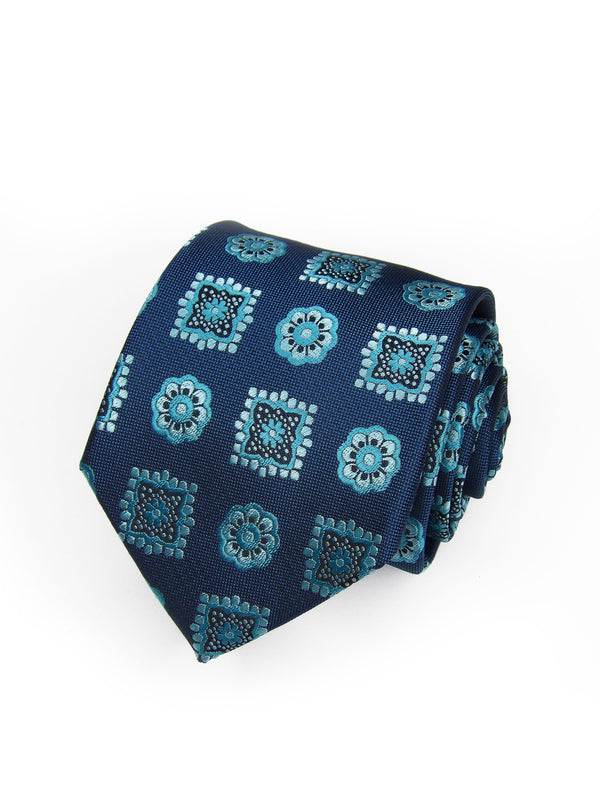 2x1 - Corbata azul petroleo medallones y rosetas celestes - DiversoMen