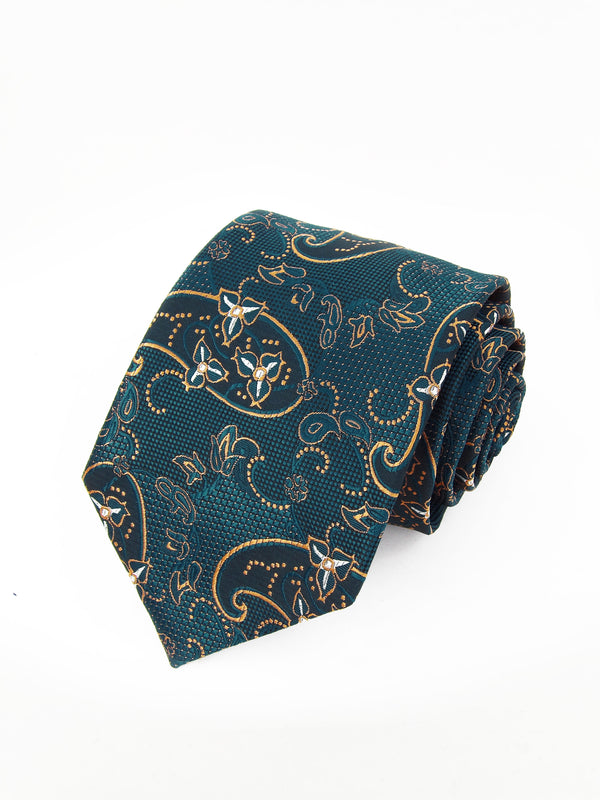 Cravate bleu-vert à motif cachemire doré - DiversoMen