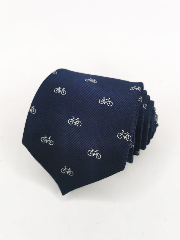 2x1 - Corbata azul marino con bicicletas pequeñas blancas - DiversoMen