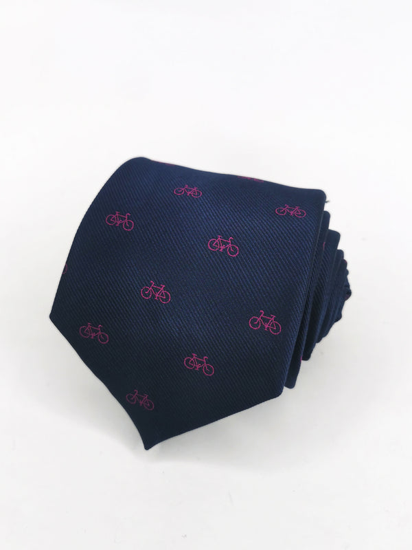2x1 - Corbata azul marino con bicicletas pequeñas fucsia - DiversoMen