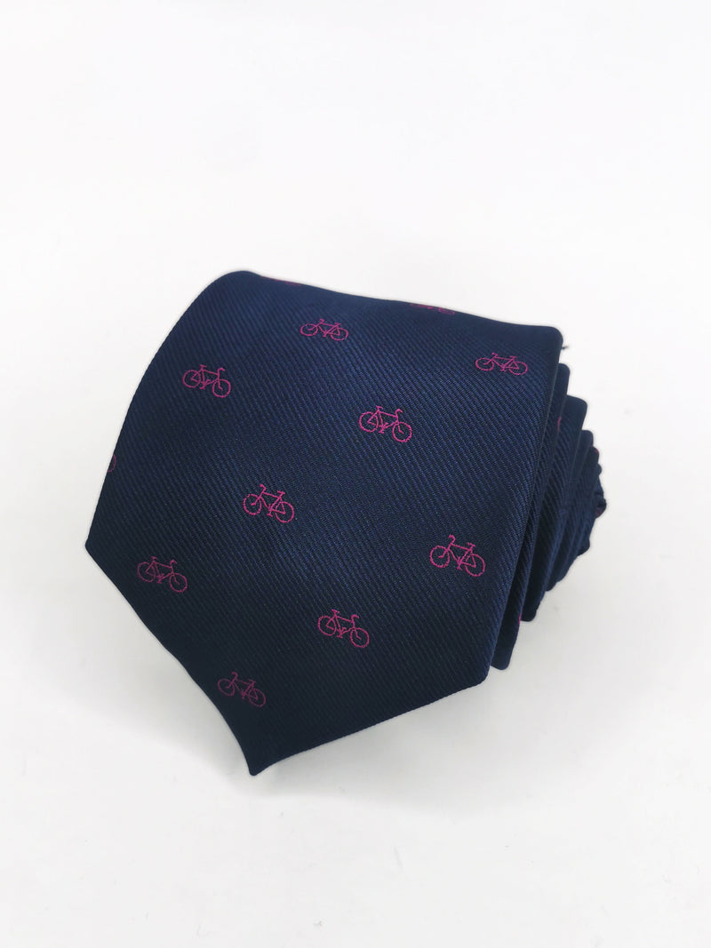 2x1 - Corbata azul marino con bicicletas pequeñas fucsia - DiversoMen