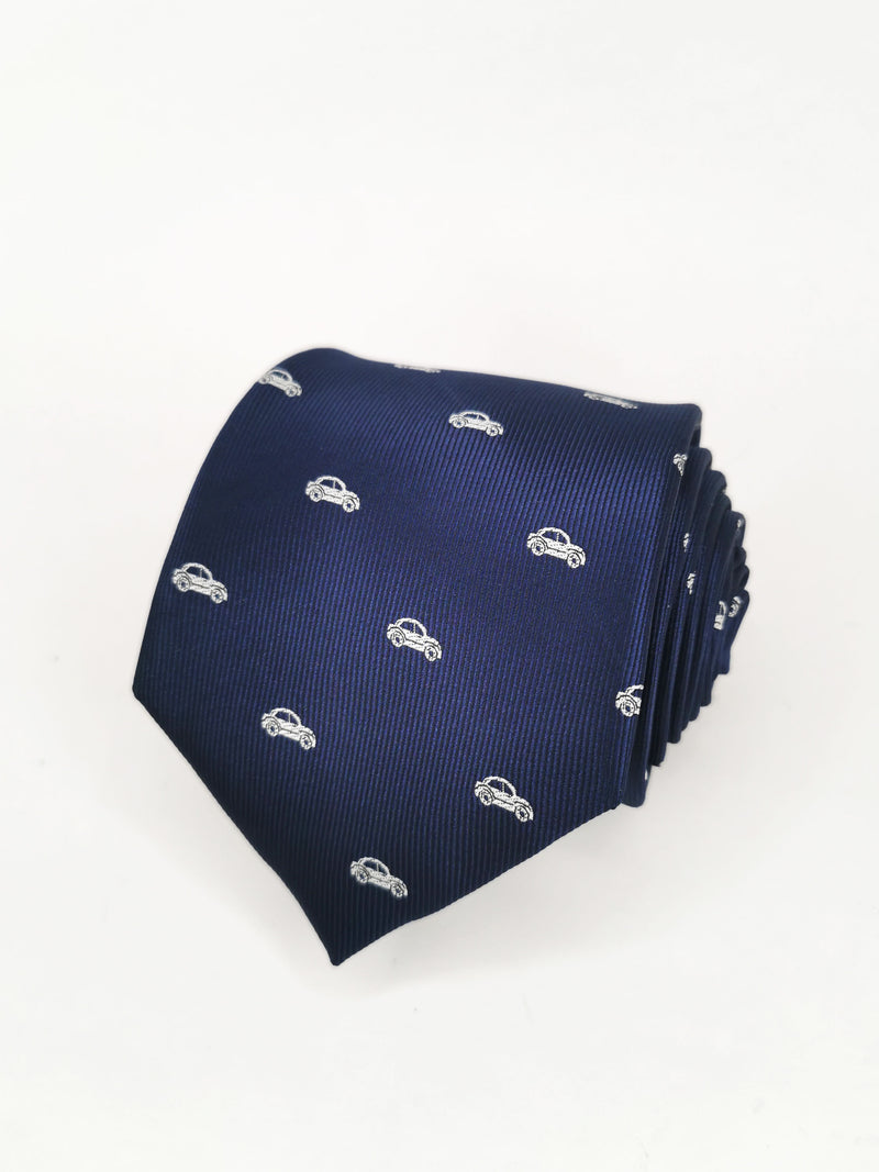 2x1 - Corbata azul marino con coches blancos - DiversoMen