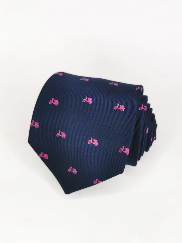 2x1 - Corbata azul marino con motos rosa fucsia pequeñas - DiversoMen