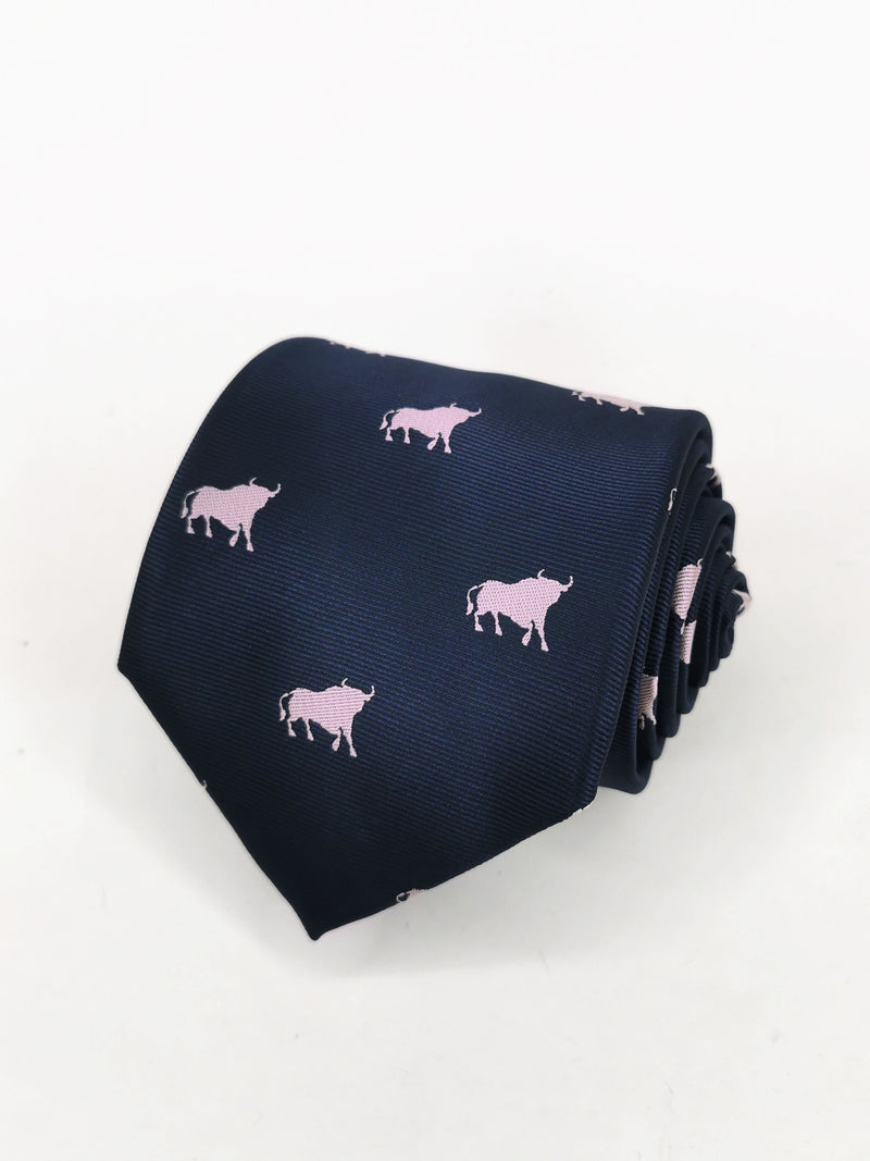 2x1 - Corbata azul marino con toros rosas - DiversoMen