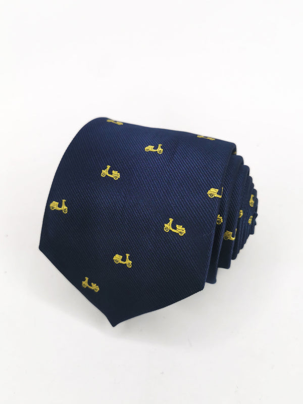 2x1 - Corbata azul marino con motos vespas pequeñas amarillas - DiversoMen