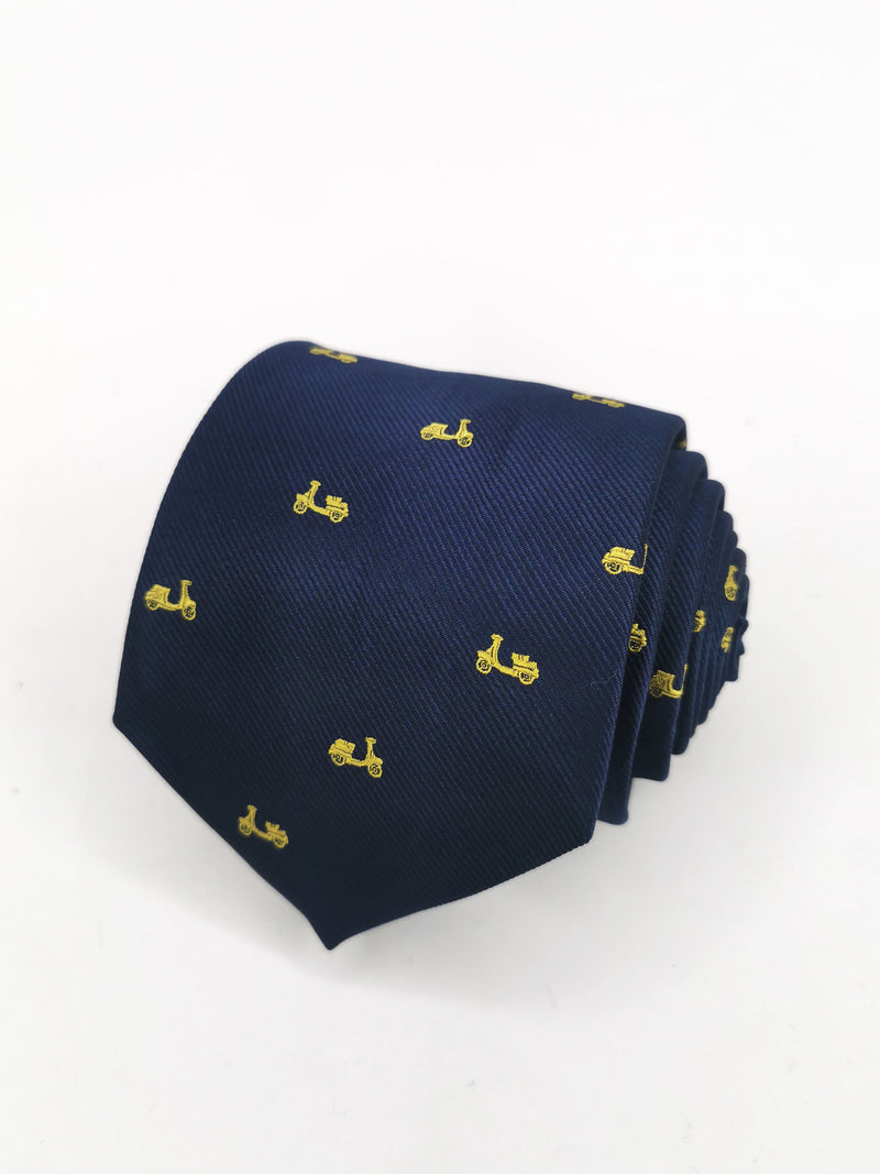 2x1 - Corbata azul marino con motos vespas pequeñas amarillas - DiversoMen