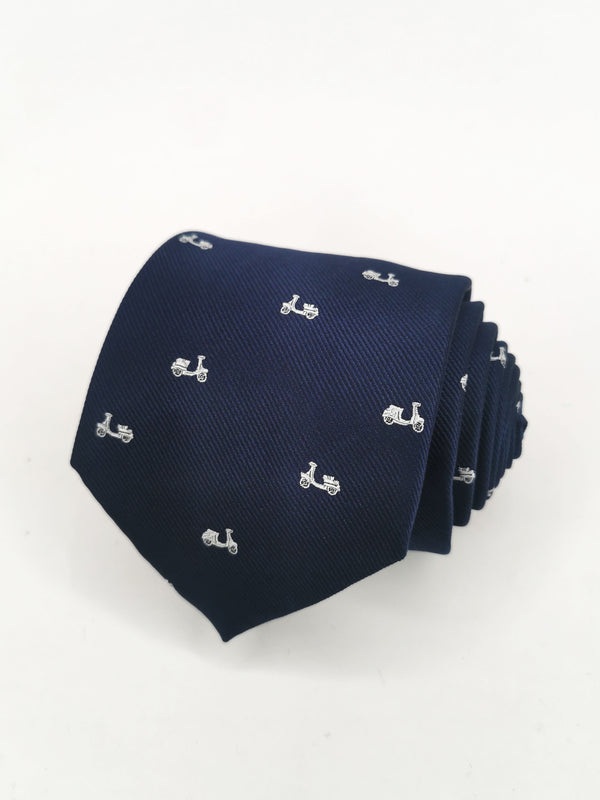 2x1 - Corbata azul marino con motos vespas pequeñas blancas - DiversoMen