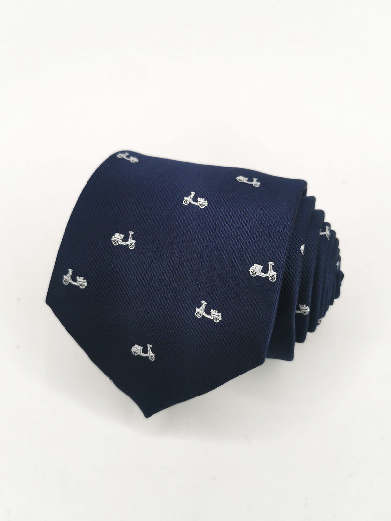 2x1 - Corbata azul marino con motos vespas pequeñas blancas - DiversoMen