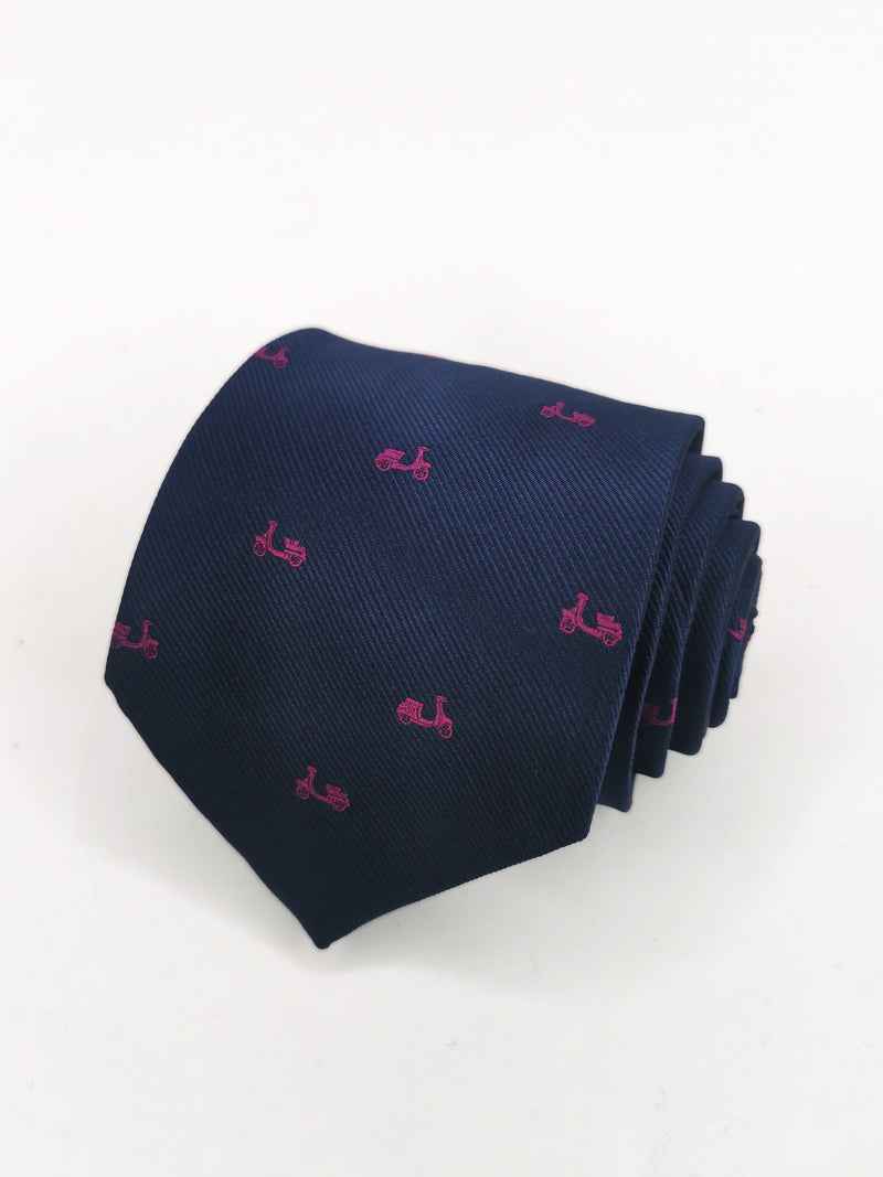 2x1 - Corbata azul marino con motos vespas pequeñas buganvilla - DiversoMen