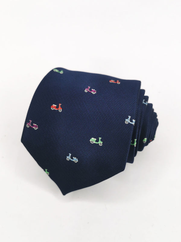 2x1 - Corbata azul marino con motos vespas pequeñas de colores - DiversoMen