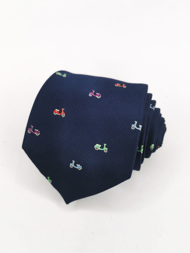 2x1 - Corbata azul marino con motos vespas pequeñas de colores - DiversoMen
