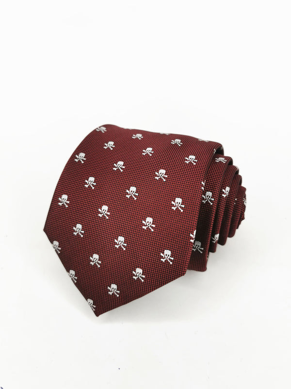 2x1 - Corbata burdeos con calaveras piratas blancas - DiversoMen