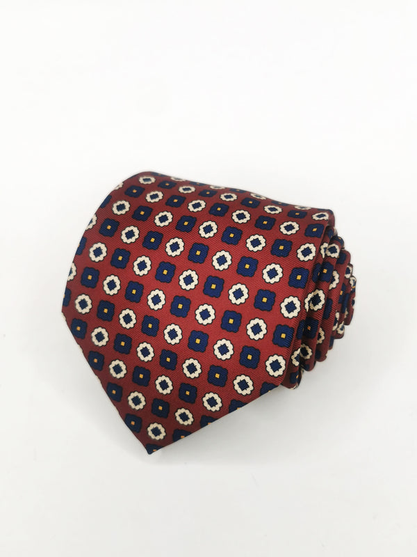 2x1 - Corbata burdeos flores beige y azul marino - DiversoMen