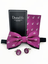 2x1 - Conjunto Pajarita, pañuelo y gemelos magenta con anclas - DiversoMen