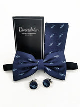 2x1 - Conjunto Pajarita, pañuelo y gemelos azul con clave de sol celeste - DiversoMen
