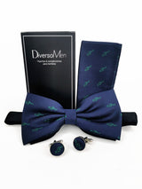 2x1 - Conjunto Pajarita, pañuelo y gemelos azul con clave de sol verde - DiversoMen