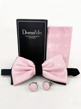 2x1 - Conjunto Pajarita, pañuelo y gemelos rosa con anclas - DiversoMen