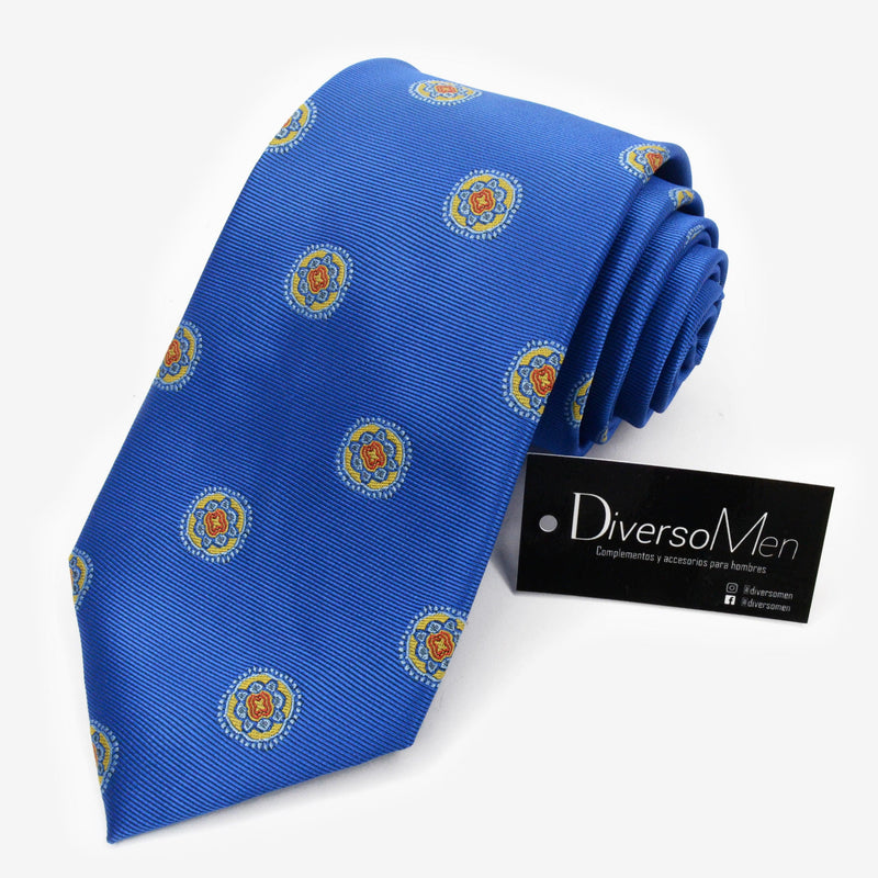 Corbata azul con figuras amarillo y celeste - DiversoMen