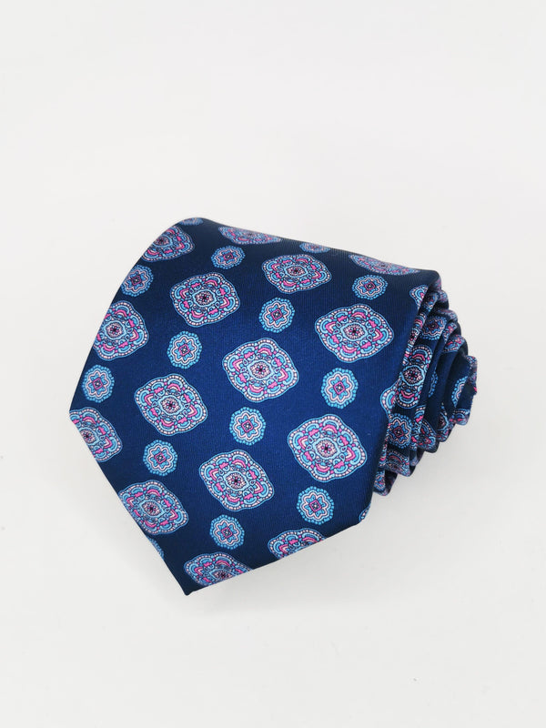 Corbata azul con medallones celestes y rosa - DiversoMen