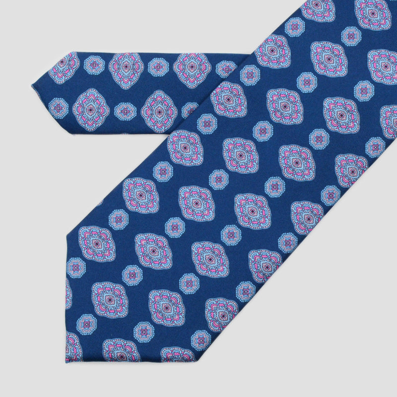 Corbata azul con medallones celestes y rosa - DiversoMen
