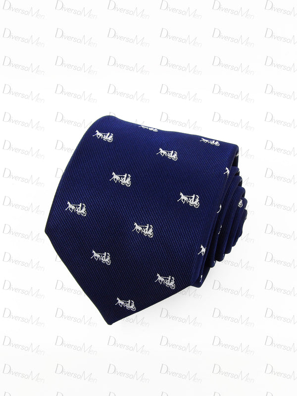 Corbata azul marino coche caballos blancos Corbatas