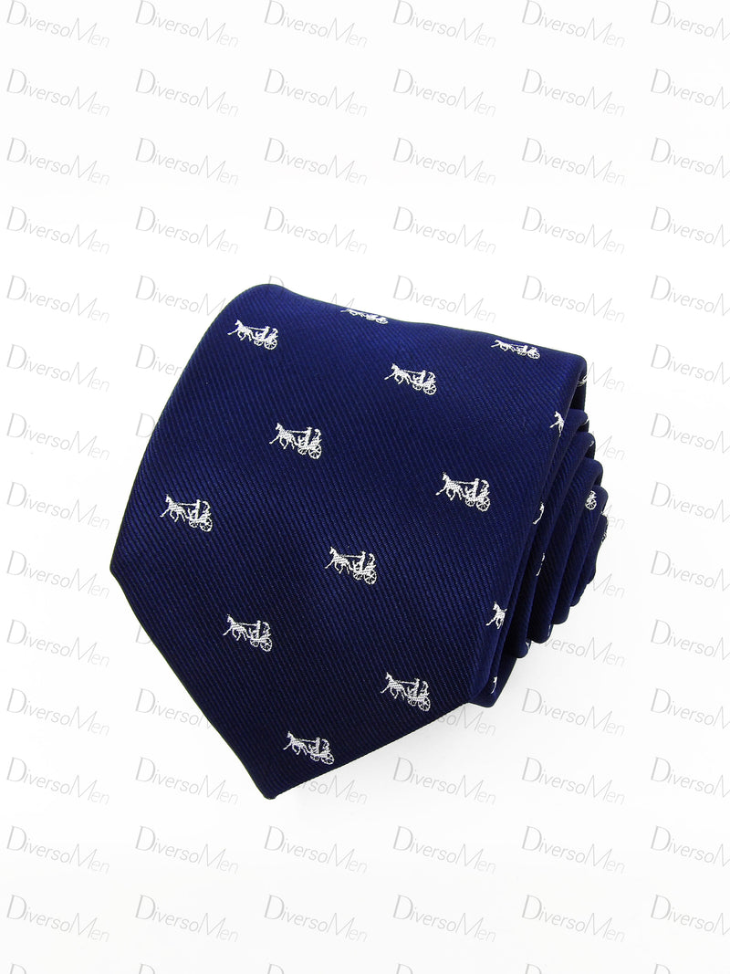 Corbata azul marino coche caballos blancos Corbatas