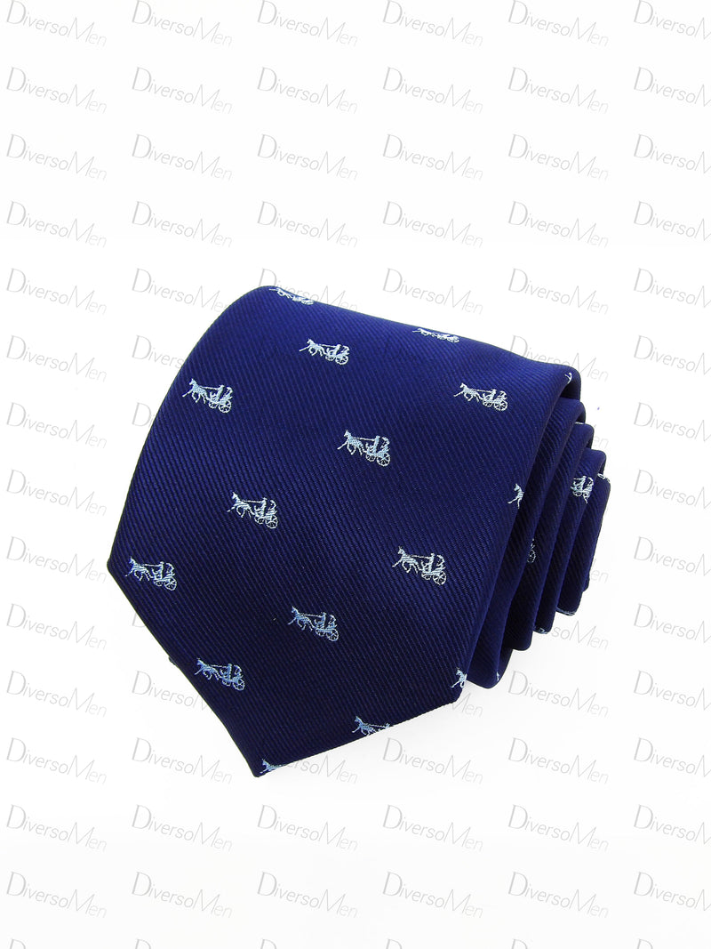 Corbata azul marino coche caballos celestes Corbatas
