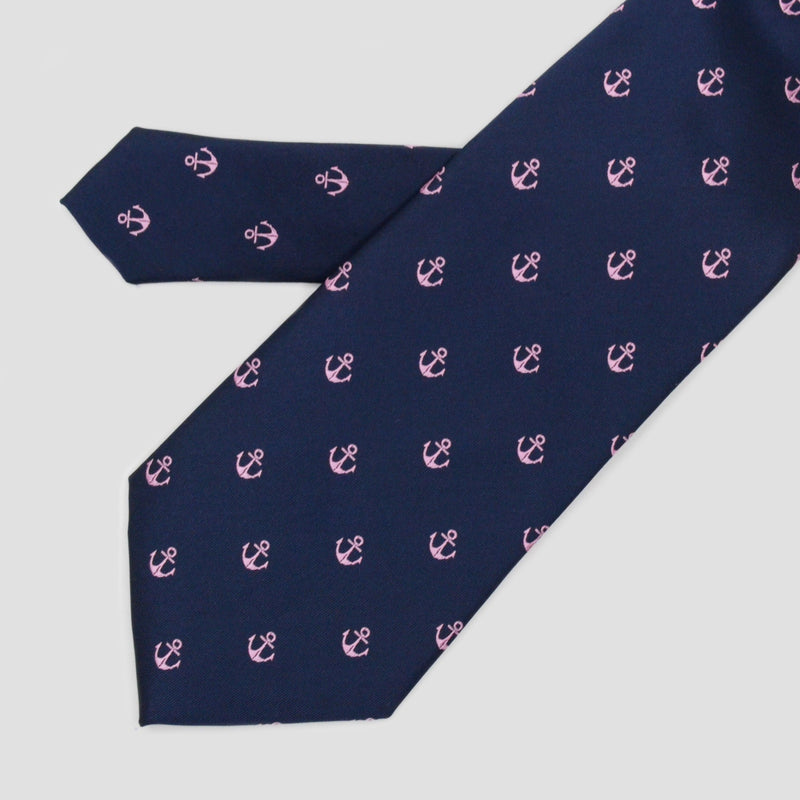 Corbata azul marino con anclas rosas - DiversoMen
