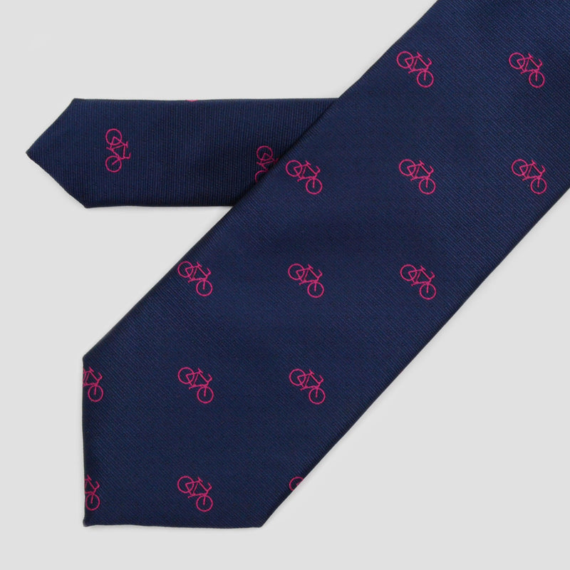 Corbata azul marino con bicicletas rosa fucsia - DiversoMen