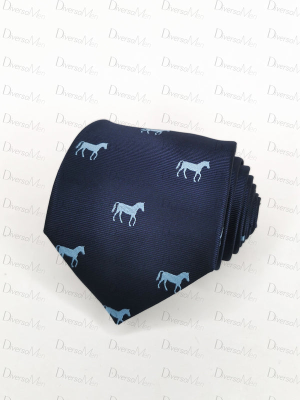 Corbata azul marino con caballos celestes Corbatas