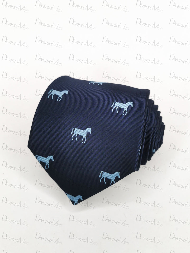 Corbata azul marino con caballos celestes Corbatas
