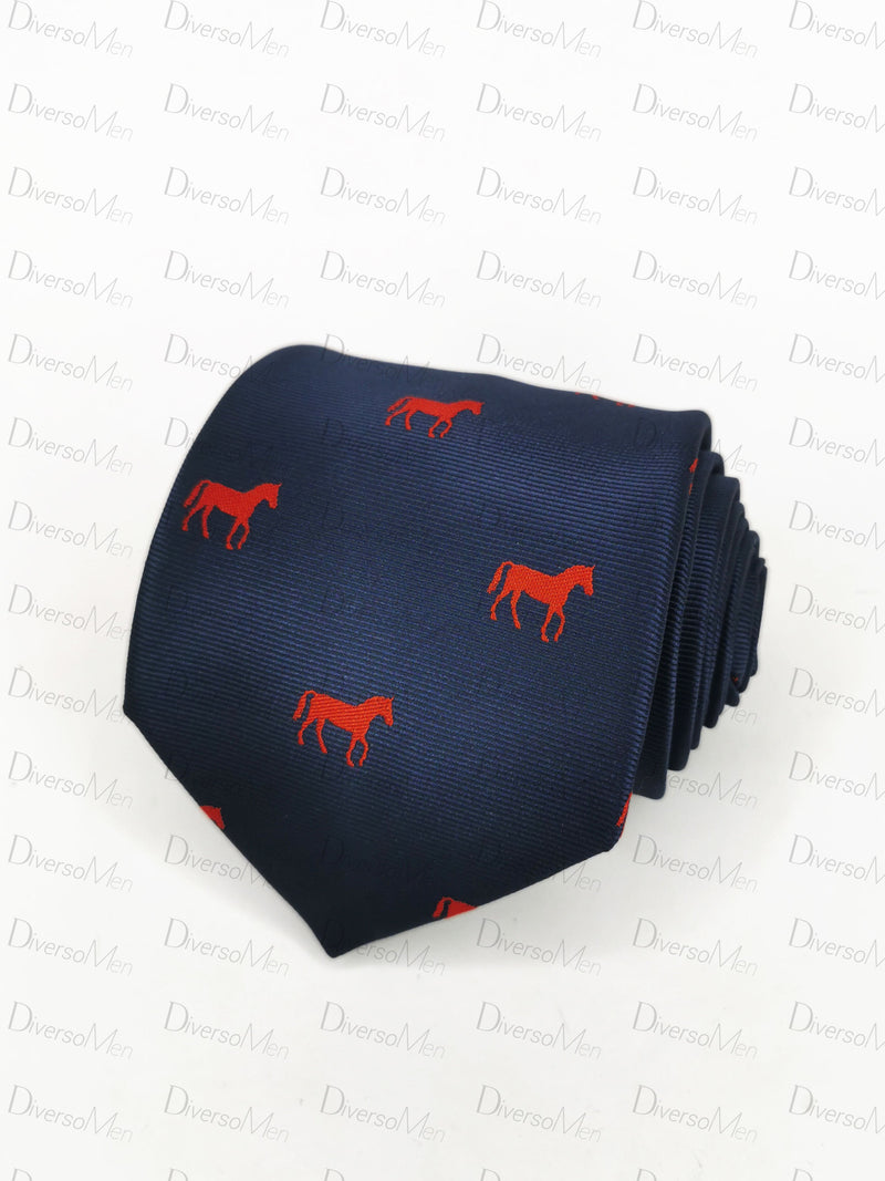 Corbata azul marino con caballos rojos Corbatas