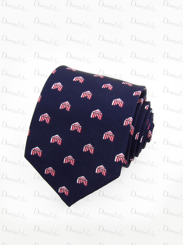 Corbata azul marino con casetas pequeñas rojas Corbatas