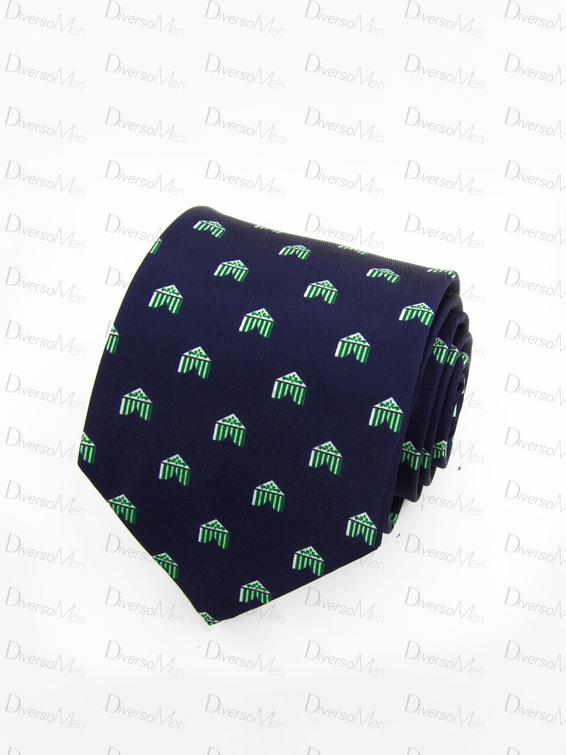 Corbata azul marino con casetas pequeñas verdes Corbatas
