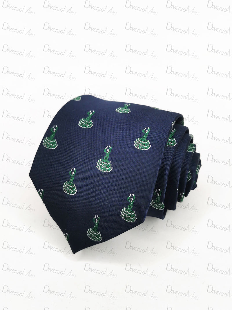 Corbata azul marino con flamenca verde Corbatas