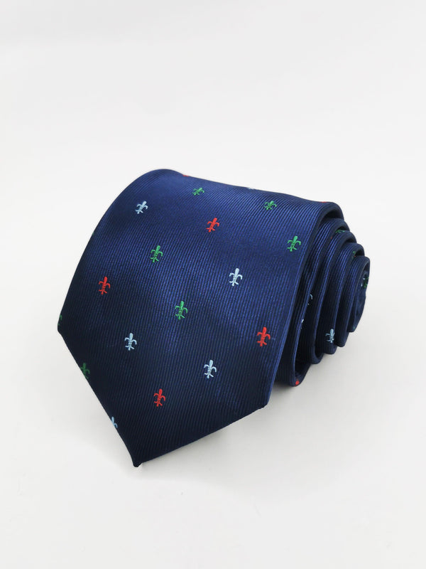 Corbata azul marino con flor de lis multicolor - DiversoMen