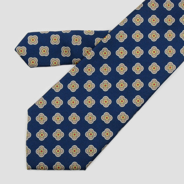 Corbata azul marino con flores marrones - DiversoMen