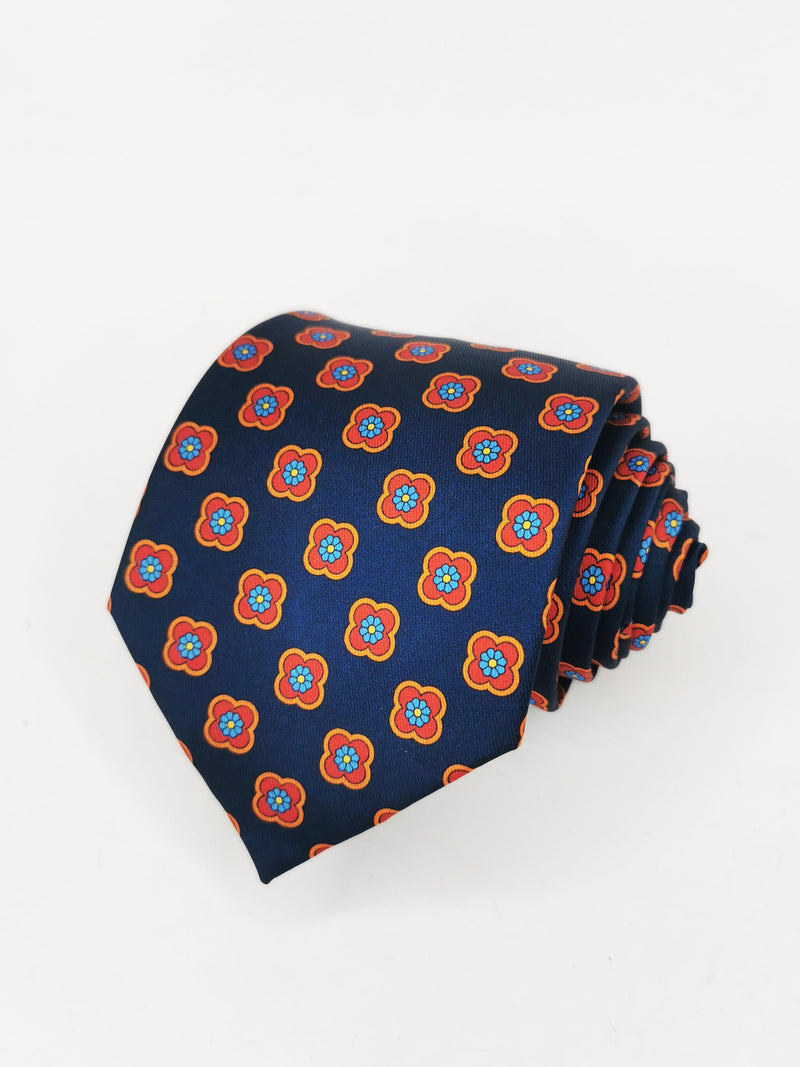 Corbata azul marino con flores rojas - DiversoMen