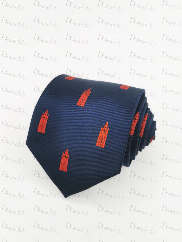 Corbata azul marino con Giralda roja Corbatas