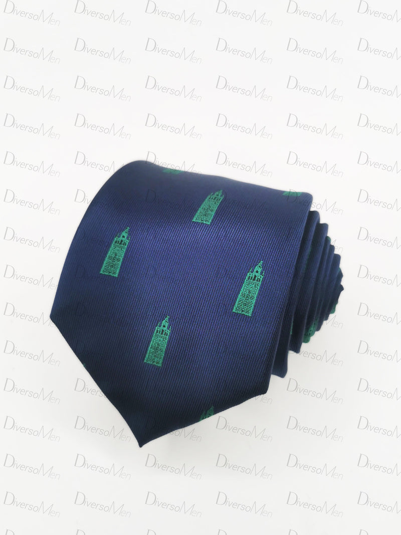 Corbata azul marino con Giralda verde Corbatas