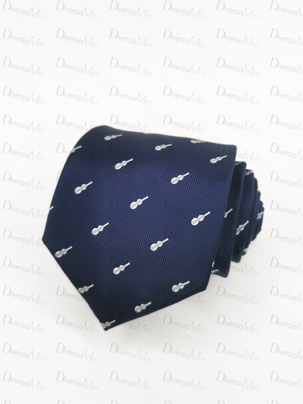 Corbata azul marino con guitarra flamenca blanca Corbatas