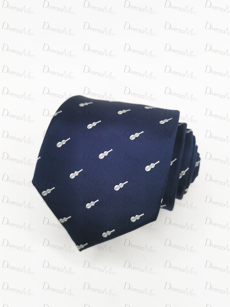 Corbata azul marino con guitarra flamenca blanca Corbatas