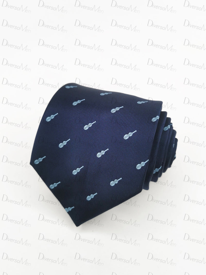 Corbata azul marino con guitarra flamenca celeste Corbatas