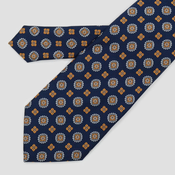 Corbata azul marino con medallones dorados - DiversoMen