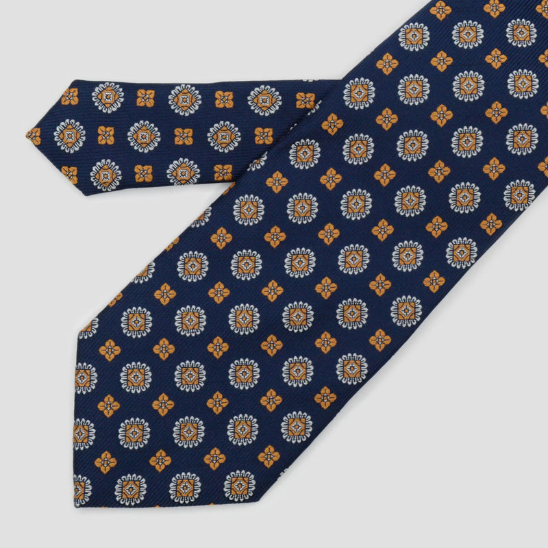 Corbata azul marino con medallones dorados - DiversoMen