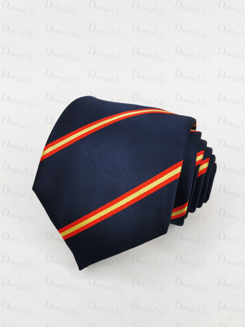 Corbata azul marino con rayas roja y amarilla - DiversoMen